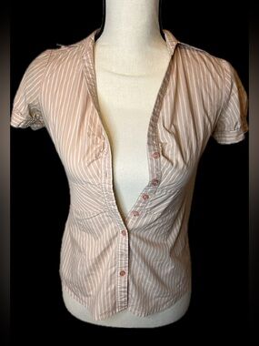 New York & Company Peach and White Striped Top